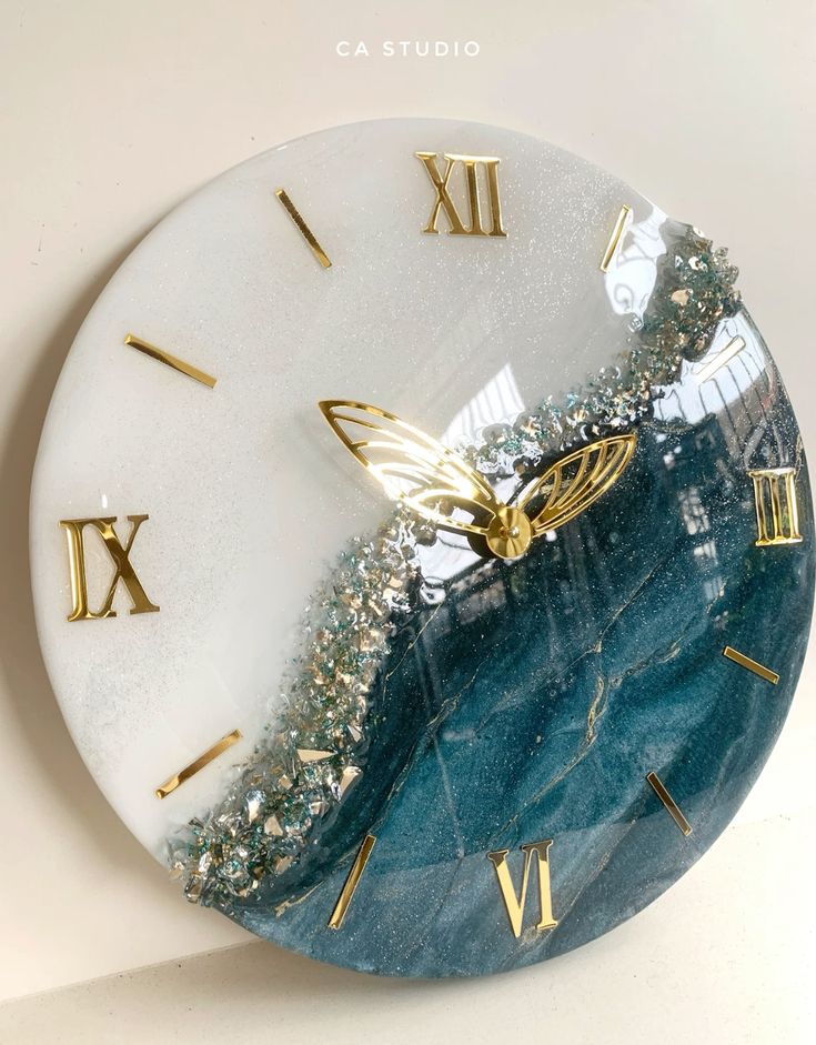White Blue Geode Clock