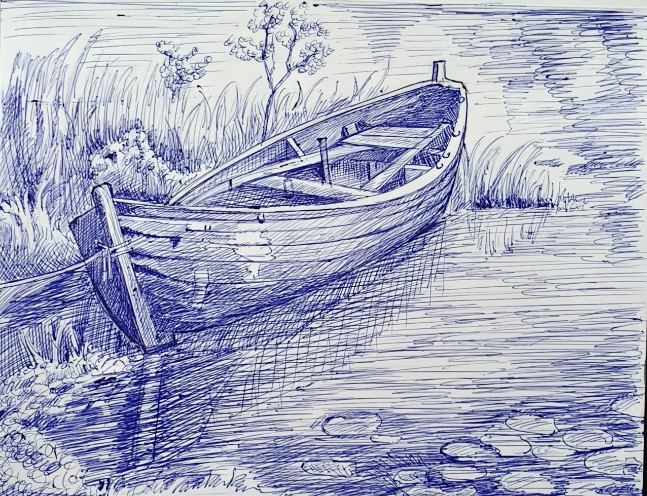 Pen Sketch Boat Artwork