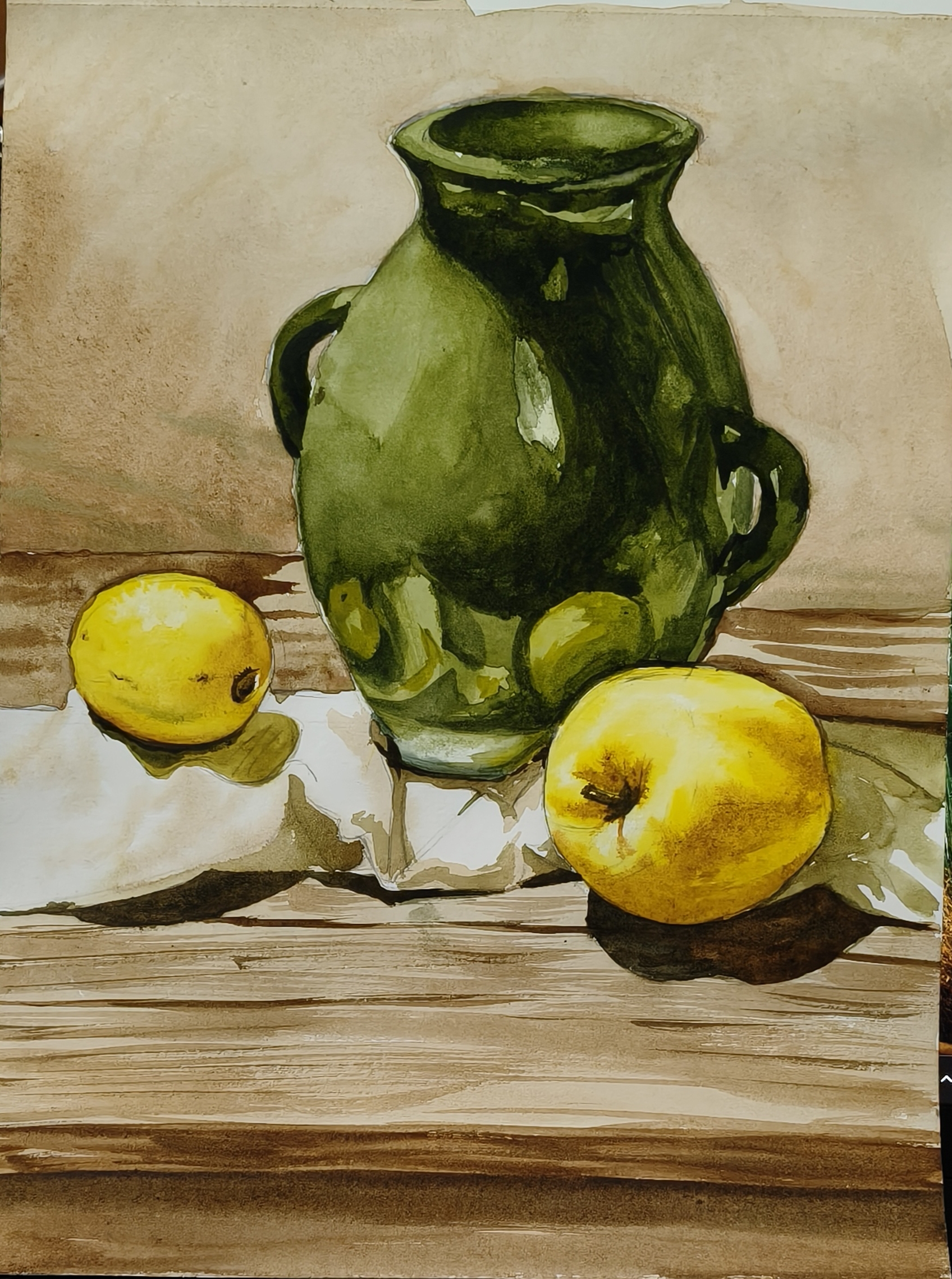 Green Vase With Apples